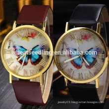 2014 Excellent Womens Leather Band Fashion Butterfly Style Analog Quartz Wrist Watch